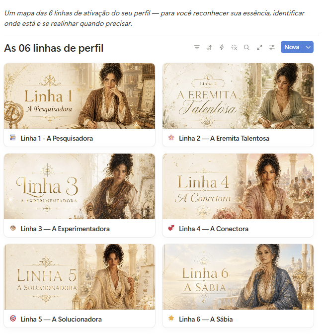 Galeria das seis linhas de perfil dentro do Manual